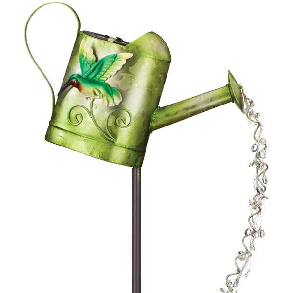 Watering Can Hummingbird Solar Stake