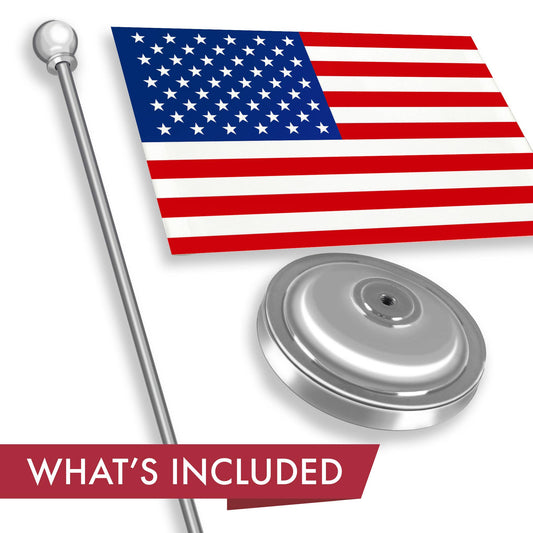 American USA Deluxe Desk Flag Set, with Silver Dome and Base