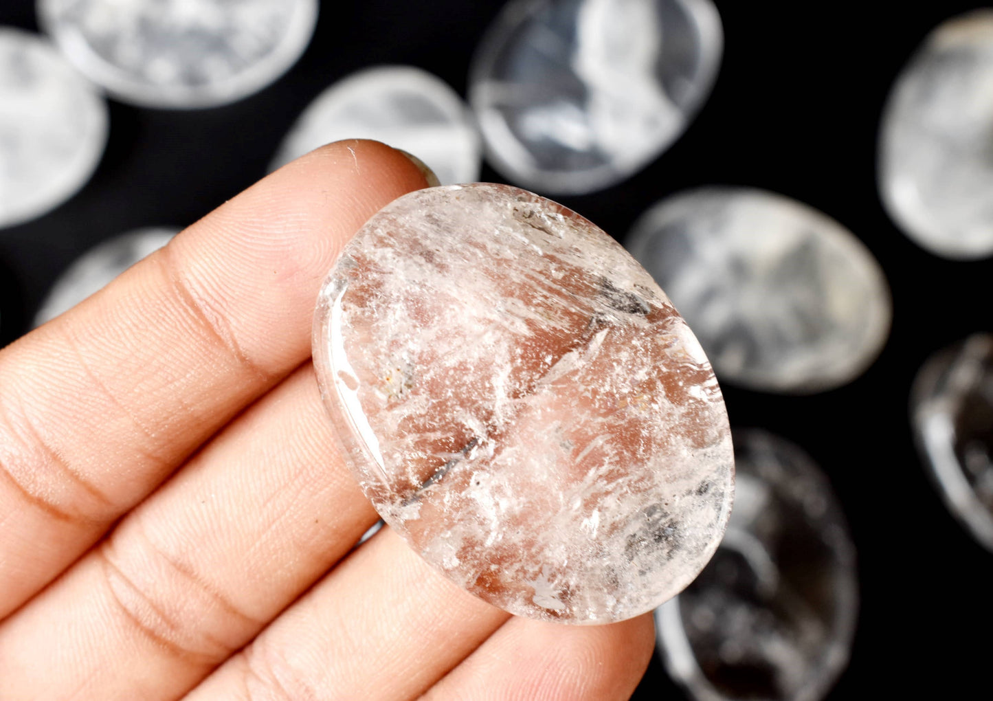 Polished Crystal Quartz Purple Palm Stone