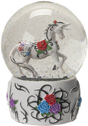Tribal Rose Water Painted Ponies Waterglobe