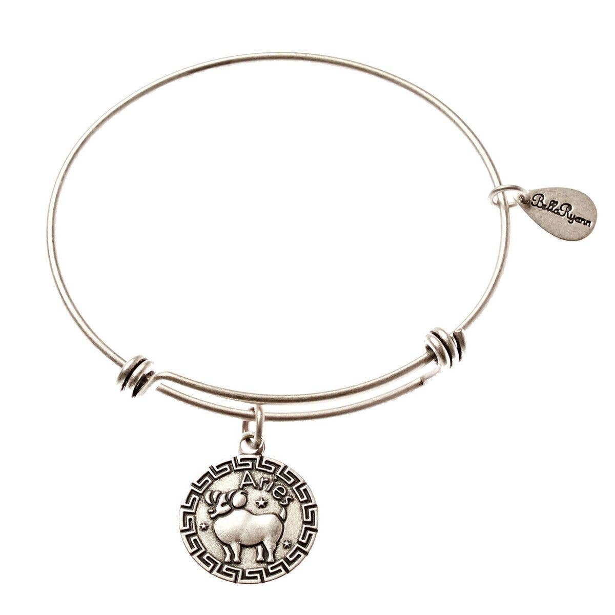 Aries Zodiac Silver Expandable Bangle Charm Bracelet