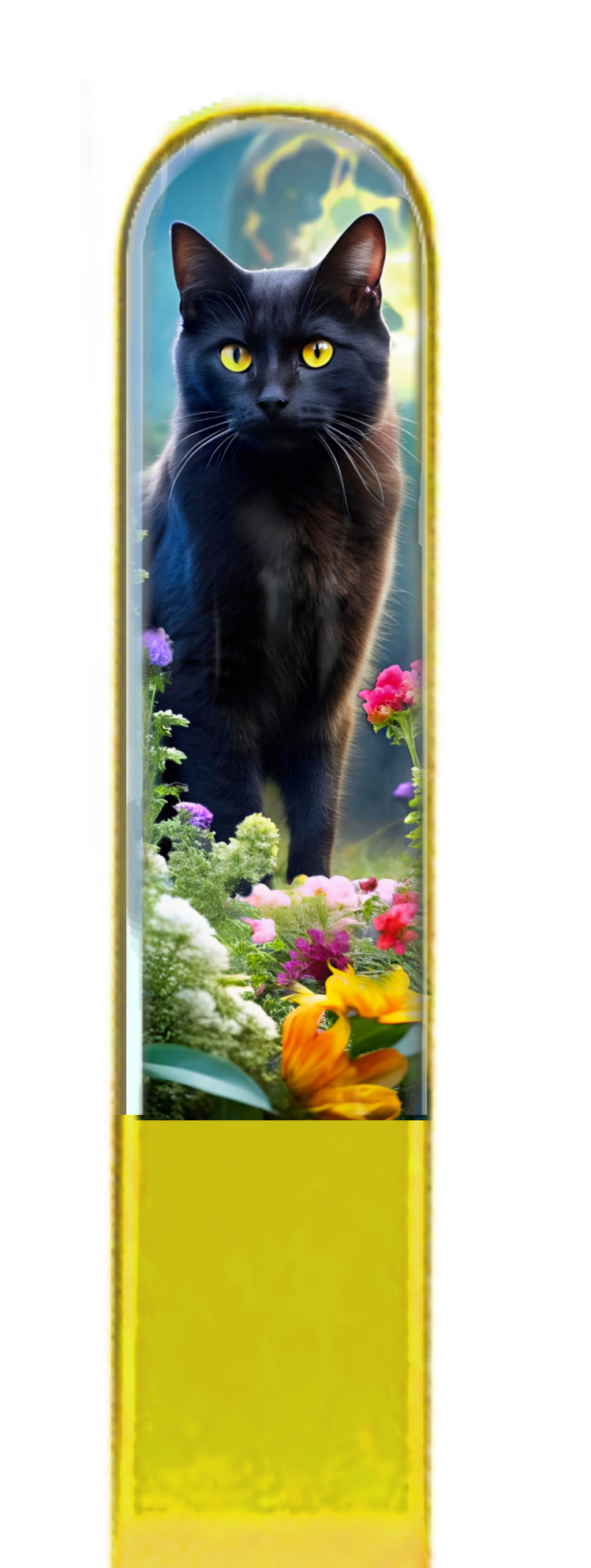 Black Cat Flowers 3D Pet Colored Czech Crystal Nail File: Large