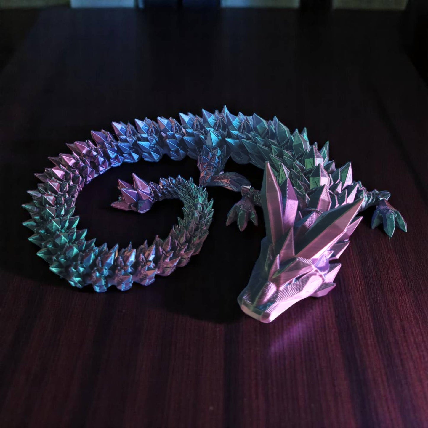 3D Printed Articulated Crystal Dragon: Tri-Color Red Blue Green / 12 inch