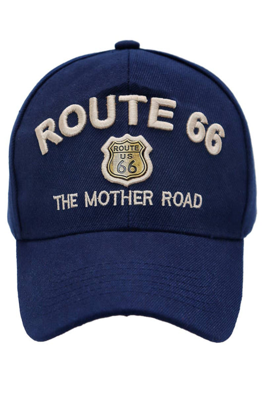 Route 66 Emblem The Mother Road Logo Baseball Cap: Navy Blue