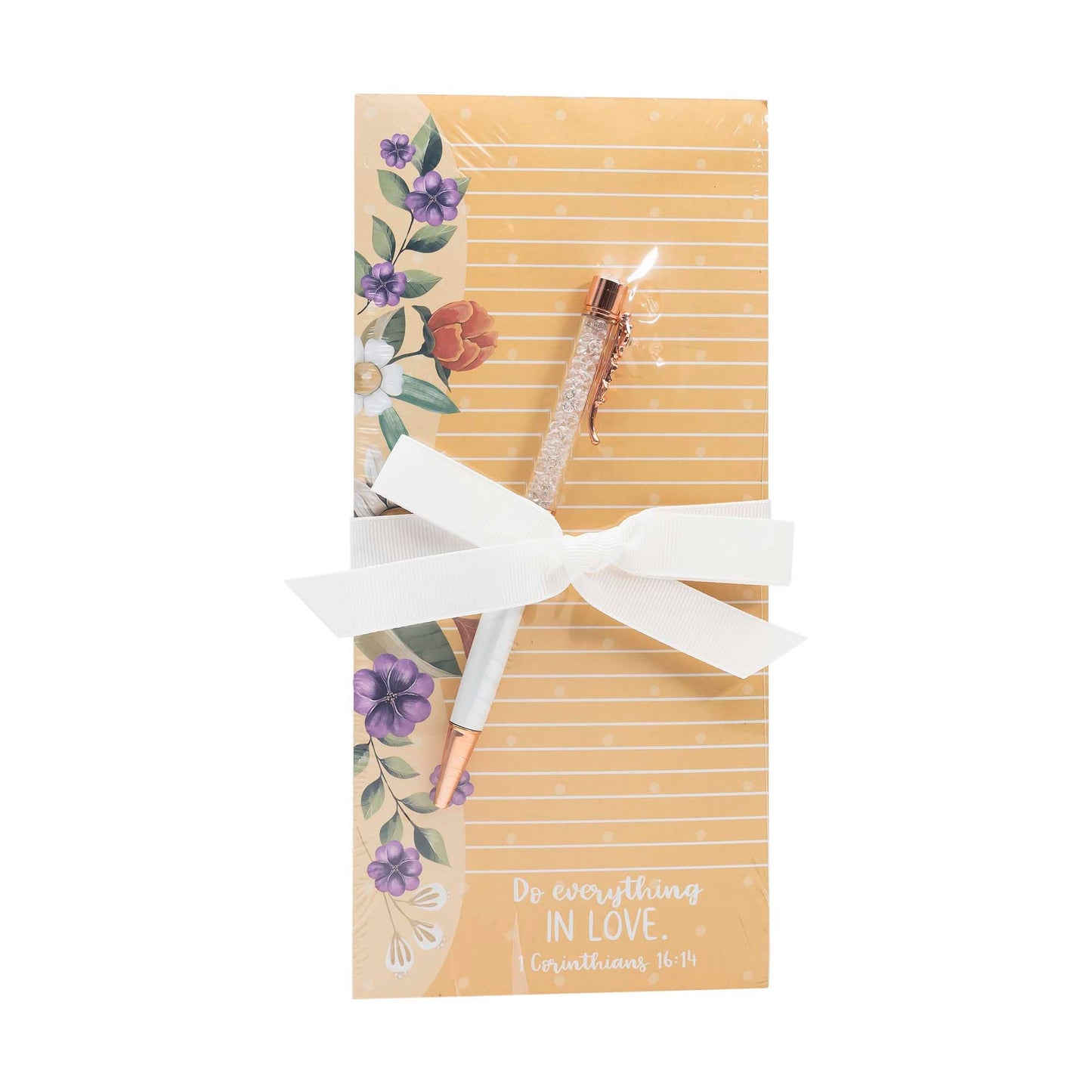 Listpad w/Pen: Yellow Floral (1 Corinthians 16:14)