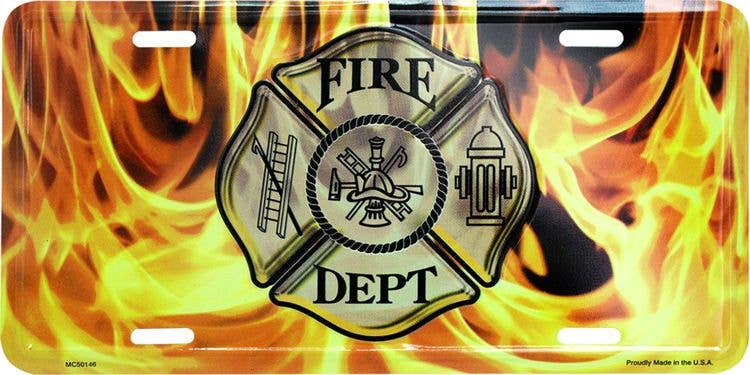 Fire Dept w/Flames - License Plate