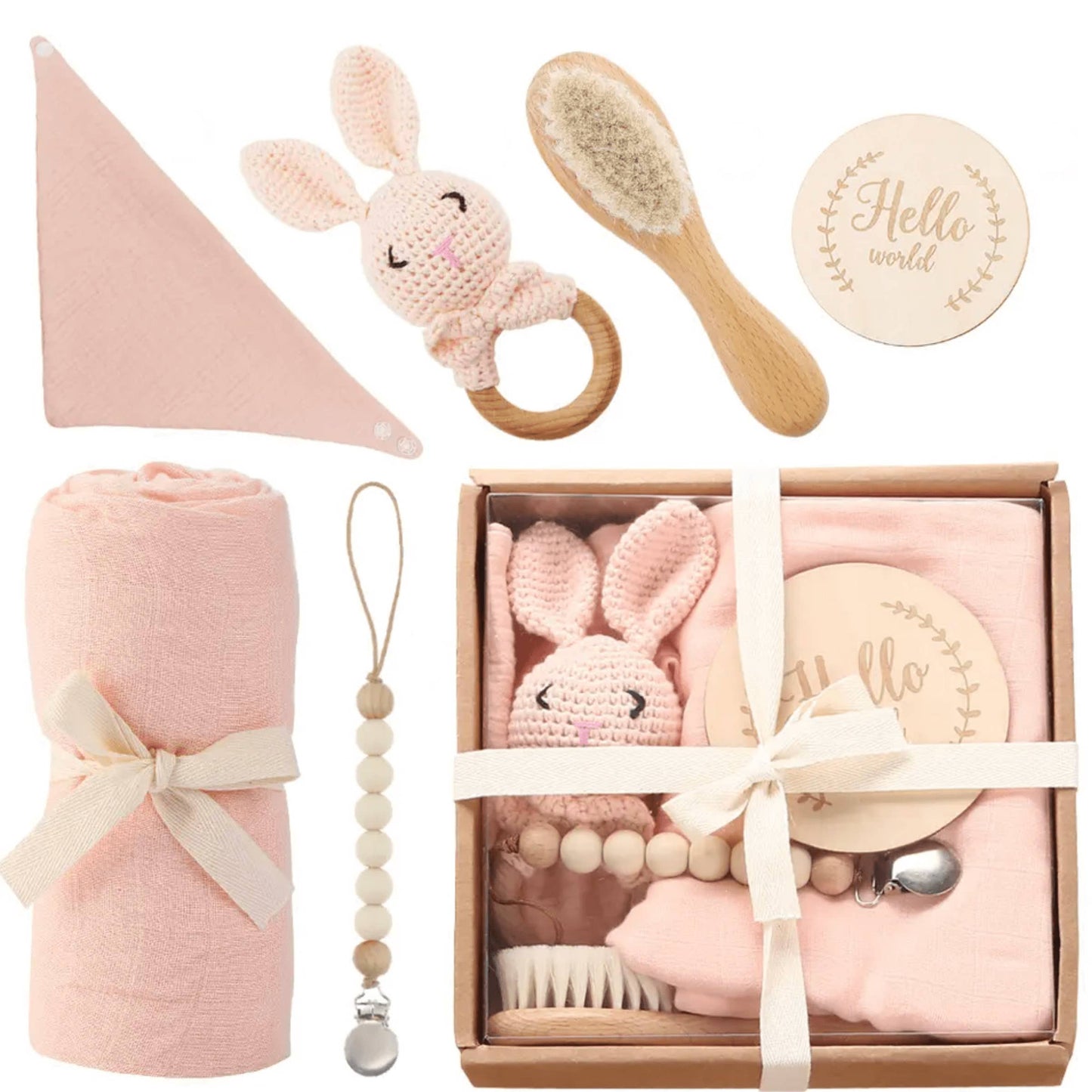 Welcome Baby Gift Box Charming 6-Piece Blush Pink Set for Newborns