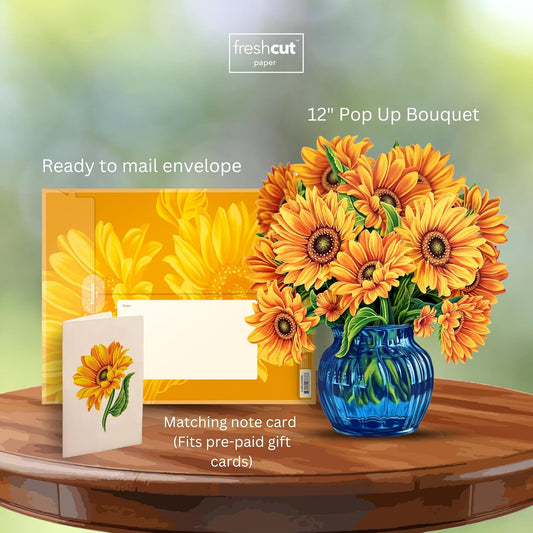 Sunflowers Blue Vase FreshCut Paper - Pop Up Flower Bouquet