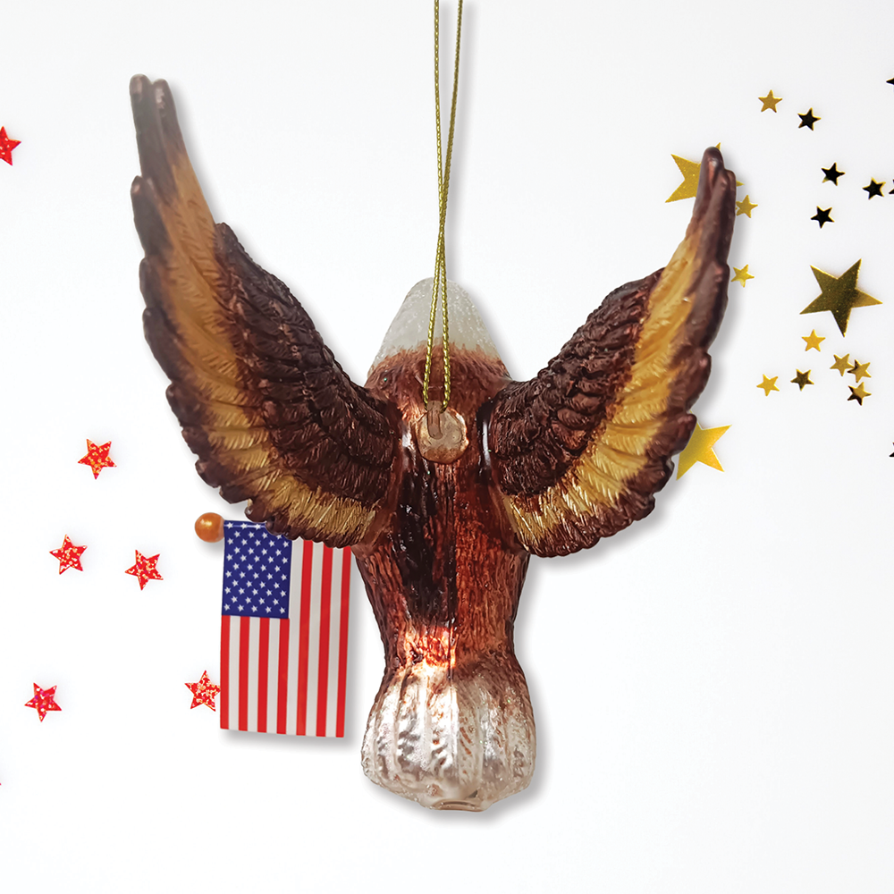 American Bald Eagle Patriotic Glass Ornament