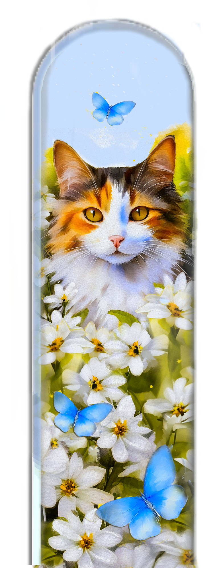 Calico Cat Flowers 3D Pet Colored Czech Crystal Nail File : Large