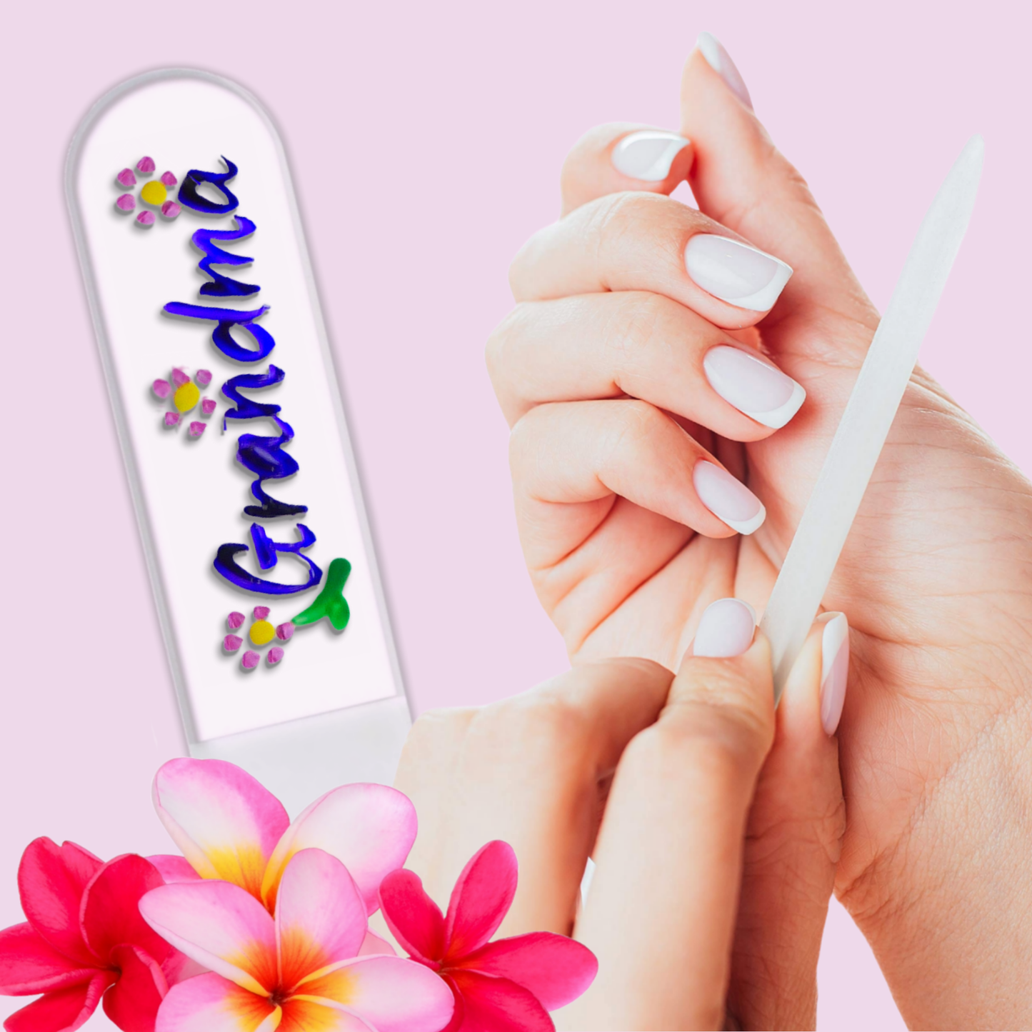 Grandma Flowers Gift Hand Painted Czech Crystal Nail File: Medium