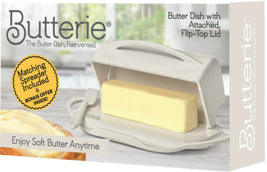 Countertop Flip-Top Butter Dish w/ Matching Spreader - Ivory