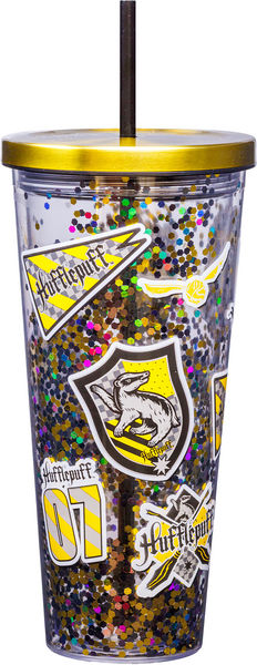 Hufflepuff Glitter Cup with Straw