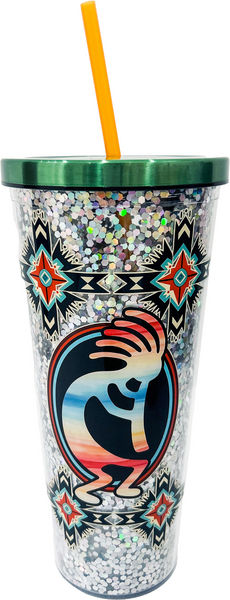 Kokopelli Glitter Cup with Straw
