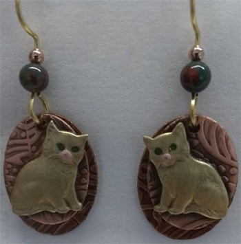 Silver Forest Pretty Kitty On Ovals Earrings