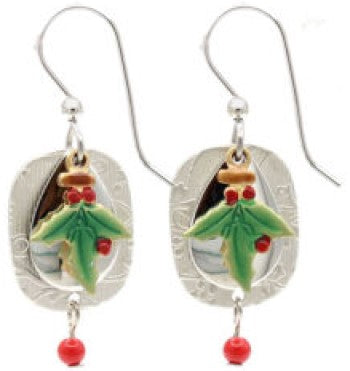 Silver Forest Holly & Peppermint Earrings