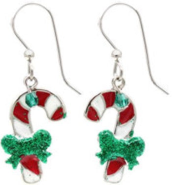 Silver Forest Candy Cane w/Bow Earrings
