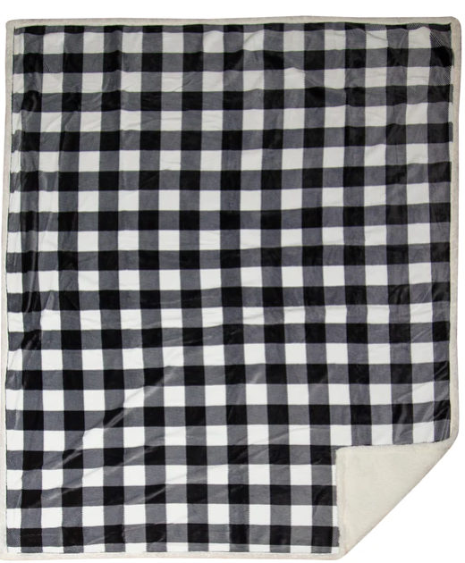 Black & White Lumberjack Plaid Sherpa Throw Blanket JP713TH