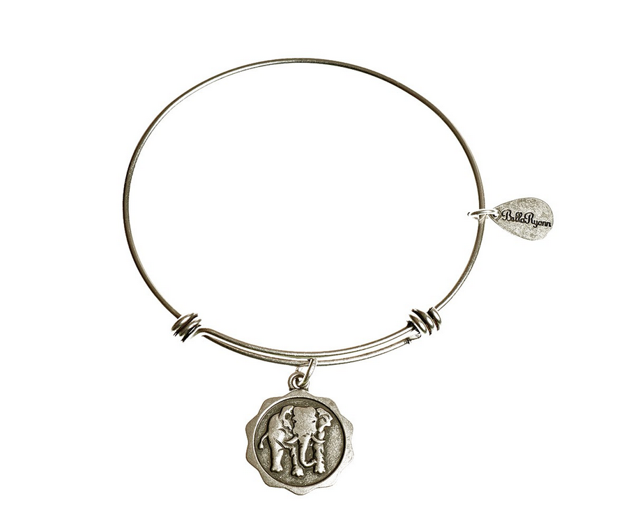 Elephant Silver Expandable Bangle Charm Bracelet