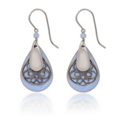 Silver Forest Blue & Silver Layered Teardrop & Filigree Earrings