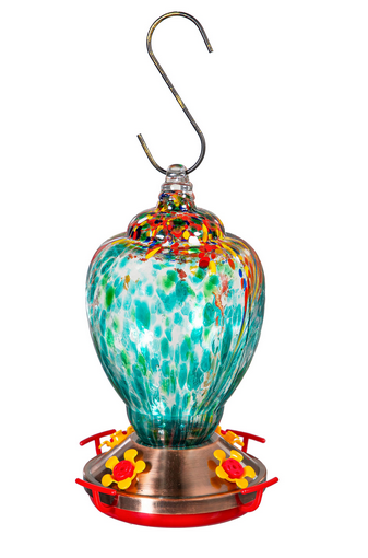 Art Glass Shell Blue Hummingbird Feeder