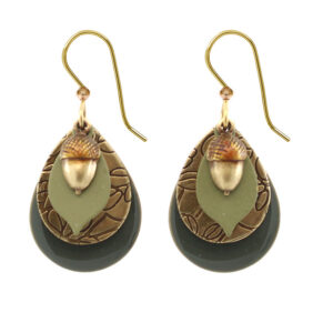 Acorn On Layered Shapes Silver Forest Earrings