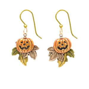 Jack-O-Lantern On Leaf Silver Forest Earrings