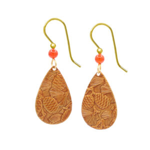 Tear w/Pinecone Texture Silver Forest Earrings