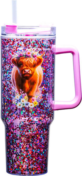 Highland Cow 40 Oz. Acrylic Glitter Mug/Tumbler