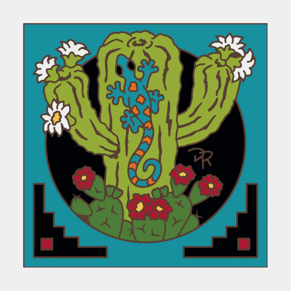 Flowering Cactus with Gecko Tile/Trivet