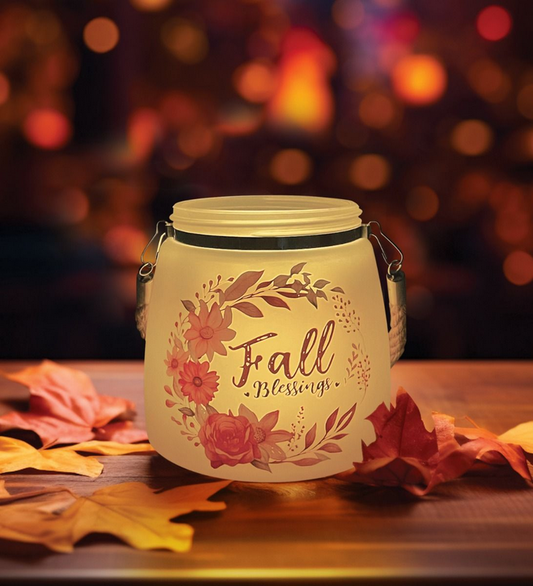Fall Blessings LED Glass Candle Jar