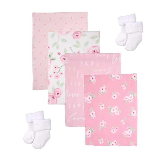 Baby Girl Receiving Blanket & Sock Cupcake Gift Set