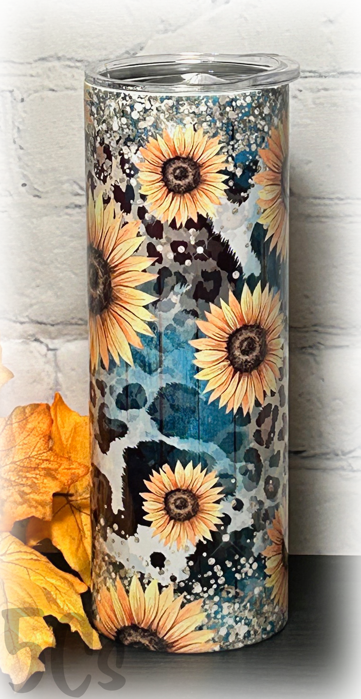 Sunflowers Cowhide Leopard 20oz Skinny Tumbler