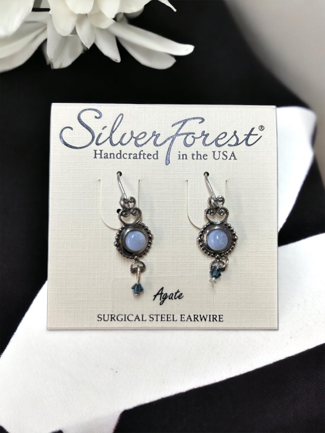 Silver Forest Blue Lace Agate Filigree Earrings