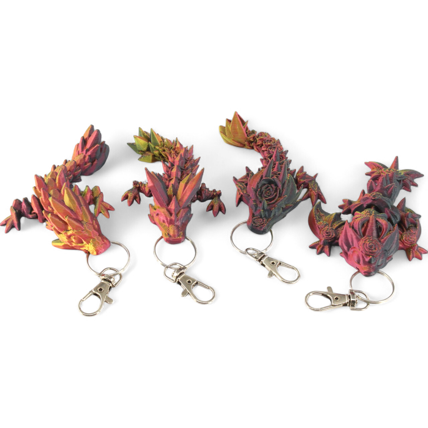 3D Printed Baby Dragon Keychain ~4" – Flexible / Articulate: Black-Red-Gold