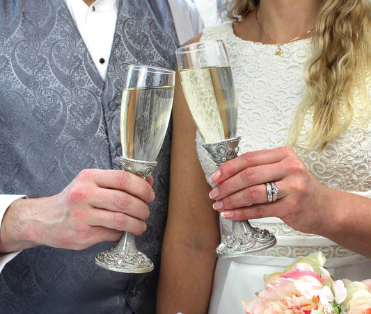 Elegant Silver Jeweled Toasting Glasses