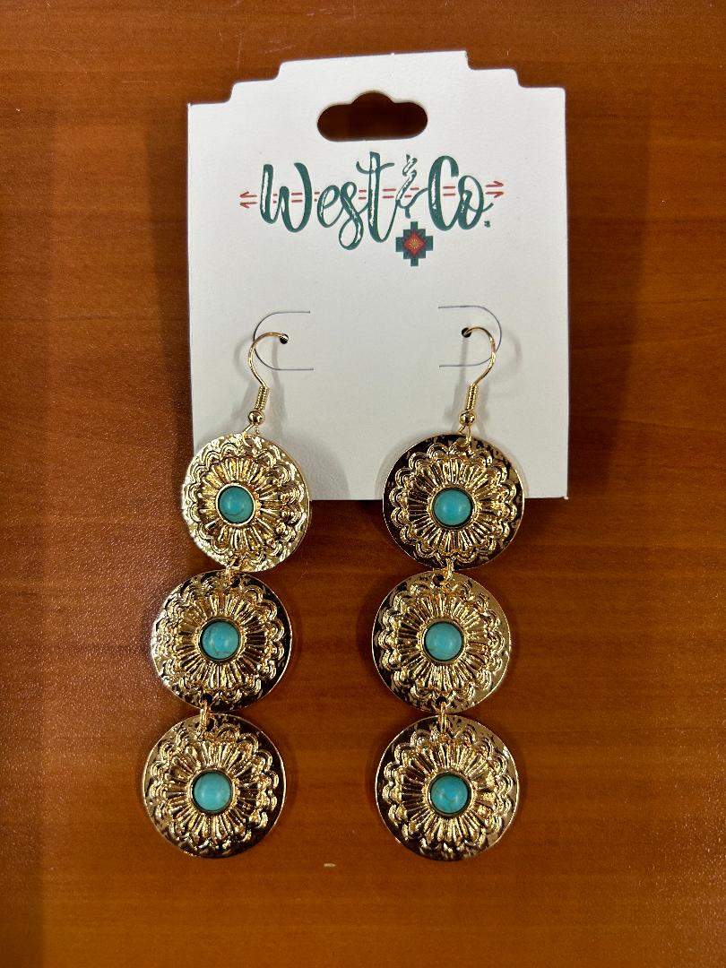 Gold and Turquoise Concho Earrings on Fishhook