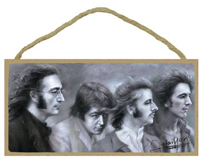 The Beatles (black and white portrait) Wood Plaque Sign