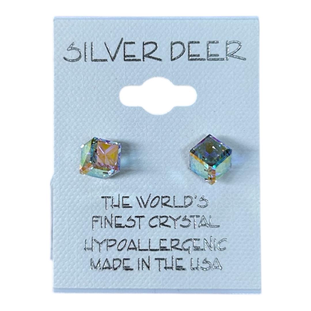 Tilted Cube Clear Earrings