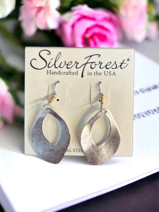 Silver Forest Hammered Organic Shape Earrings