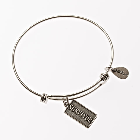 Survivor Silver Expandable Bangle Charm Bracelet