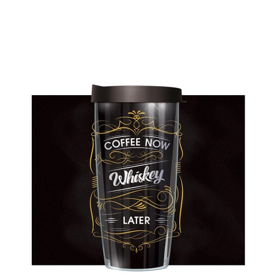 Coffee Now Whiskey Later Tumbler w/ Black Lid
