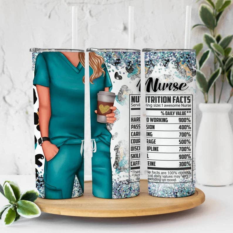 Nurse Teal Leopard Glitter Tumbler