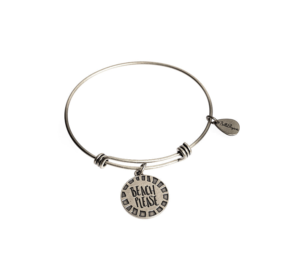 Beach Please Silver Expandable Bangle Charm Bracelet