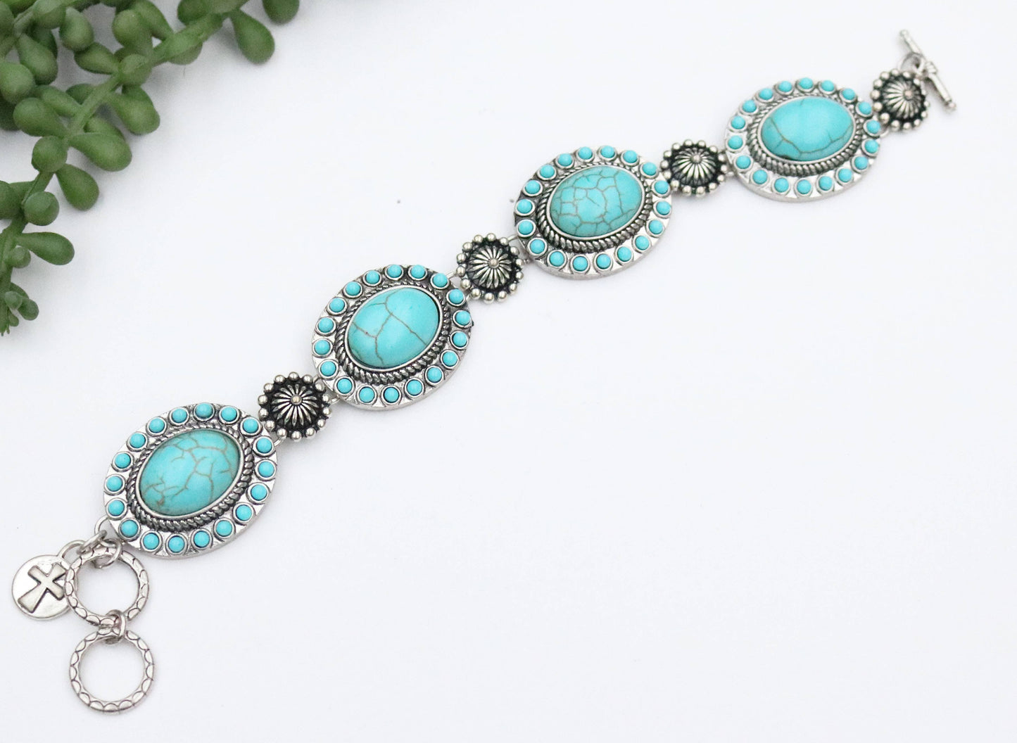 Turquoise Concho Link Bracelet with Toggles