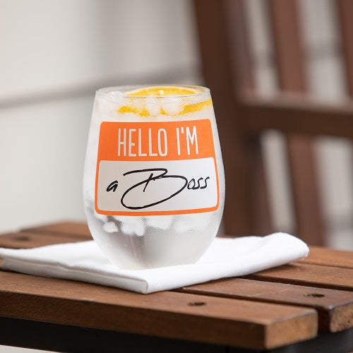 Hello I'm a Boss Stemless Wine Glass