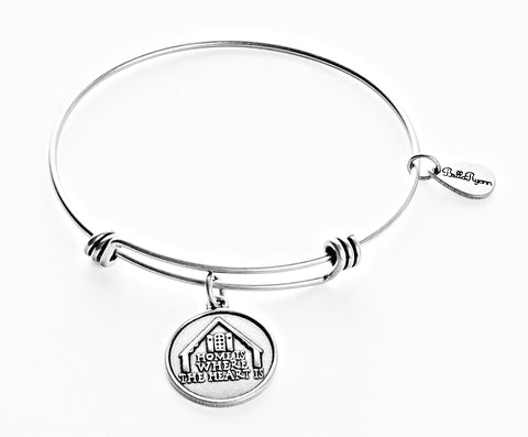 Home Is Where The Heart Is Expandable Silver Bangle Charm Bracelet