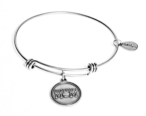Baseball Mom Silver Expandable Bangle Charm Bracelet
