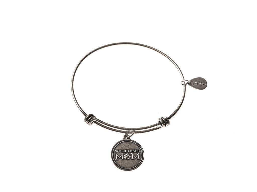 Volleyball Mom Silver Expandable Bangle Charm Bracelet