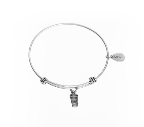 Java/Coffee Silver Expandable Bangle Charm Bracelet
